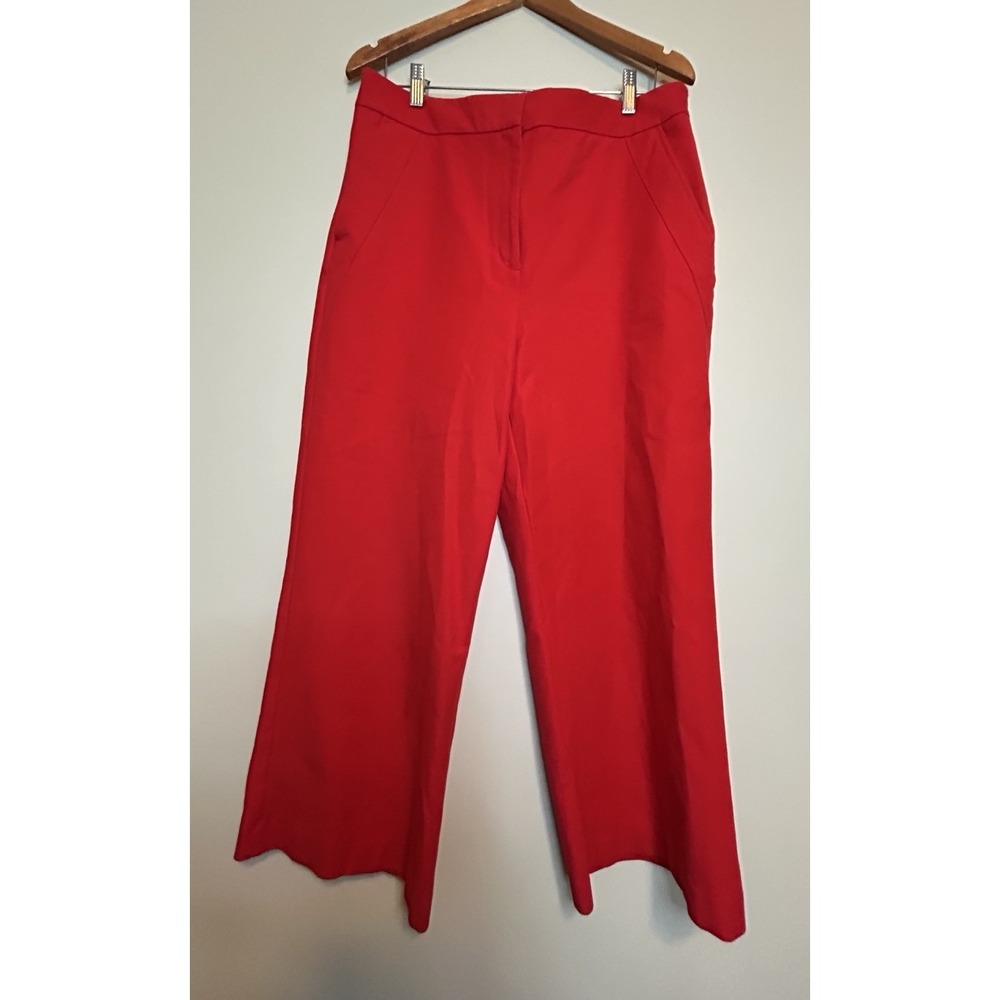 Ann Taylor Wide Leg Trouser Pants Size 12 High Rise Red Stretch